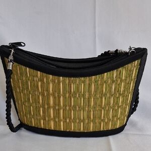 Green and Black Woven Women's Bag